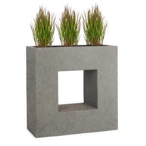 Graues Pflanzwerk Hochbeet Vista Premium (66 cm) mit quadratischer Aussparung und Bepflanzung.