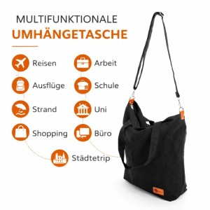 BigDean Canvas Umhängetasche Damen Groß Schultertasche Mit Reißverschluss