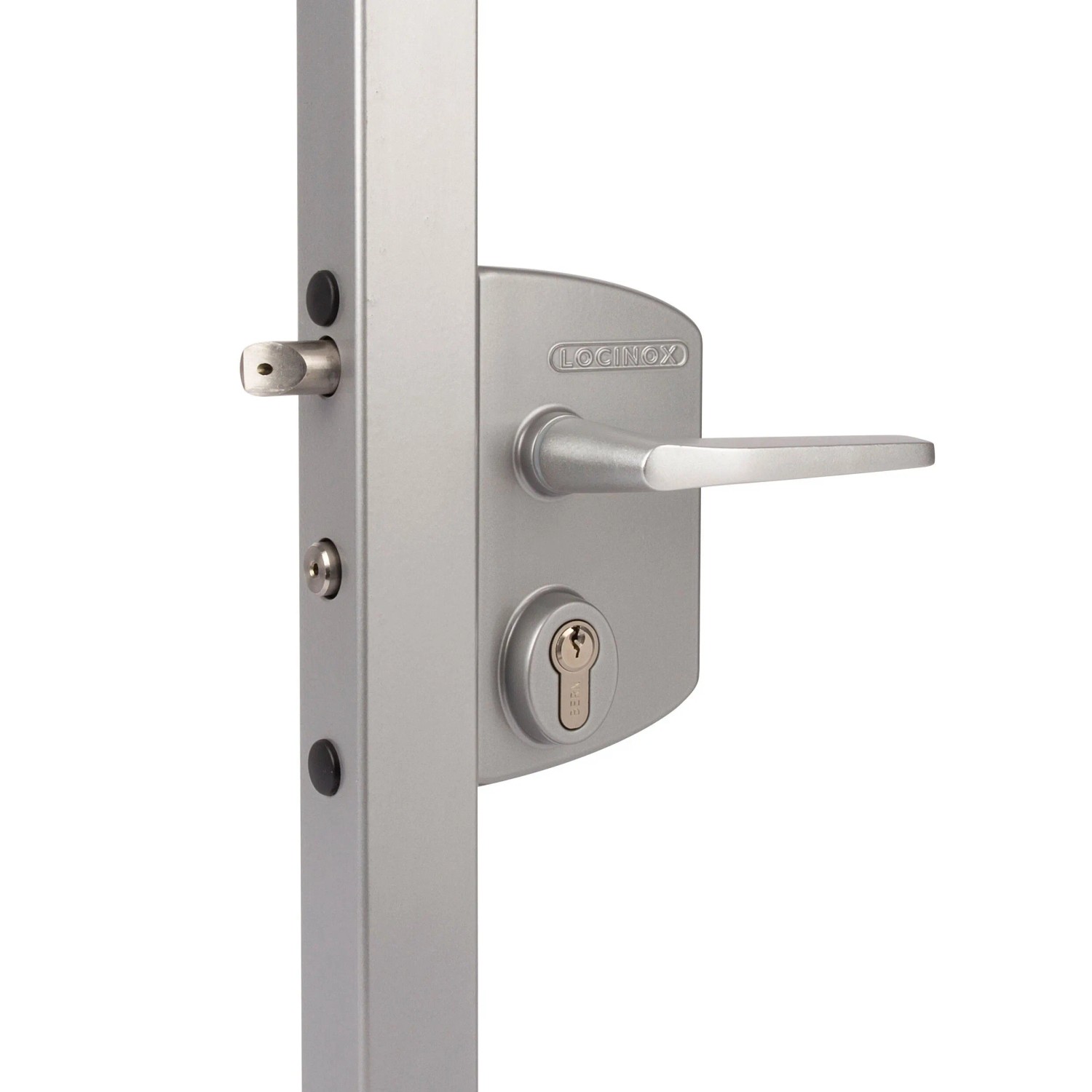 FeNau Industrieschloss Aluminium Edelstahl Für Profilrohre 40-60mm 1-Tourig Inkl. Drückergarnitur Zylinder