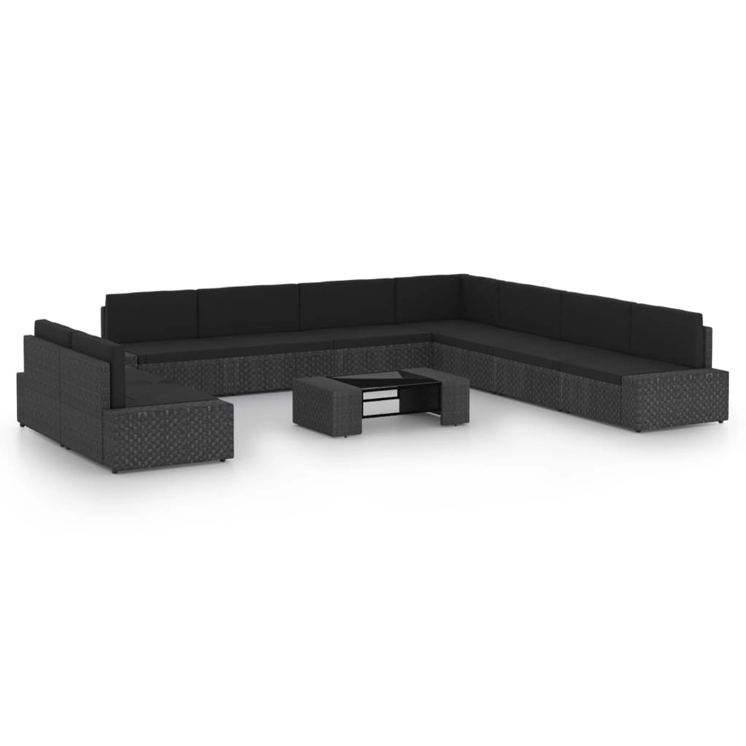 vidaXL 10-Tlg Garten-Lounge-Set mit Kissen Schwarz Poly Rattan 3067148