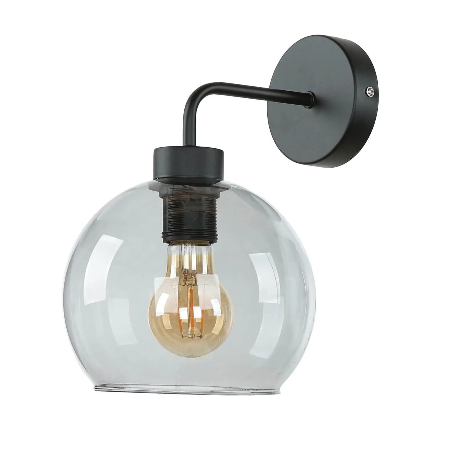 EASYLIGHT Wandlampe Metall Rauchglas E27 28 cm Hoch Schwarz Graphit Kugelschirm