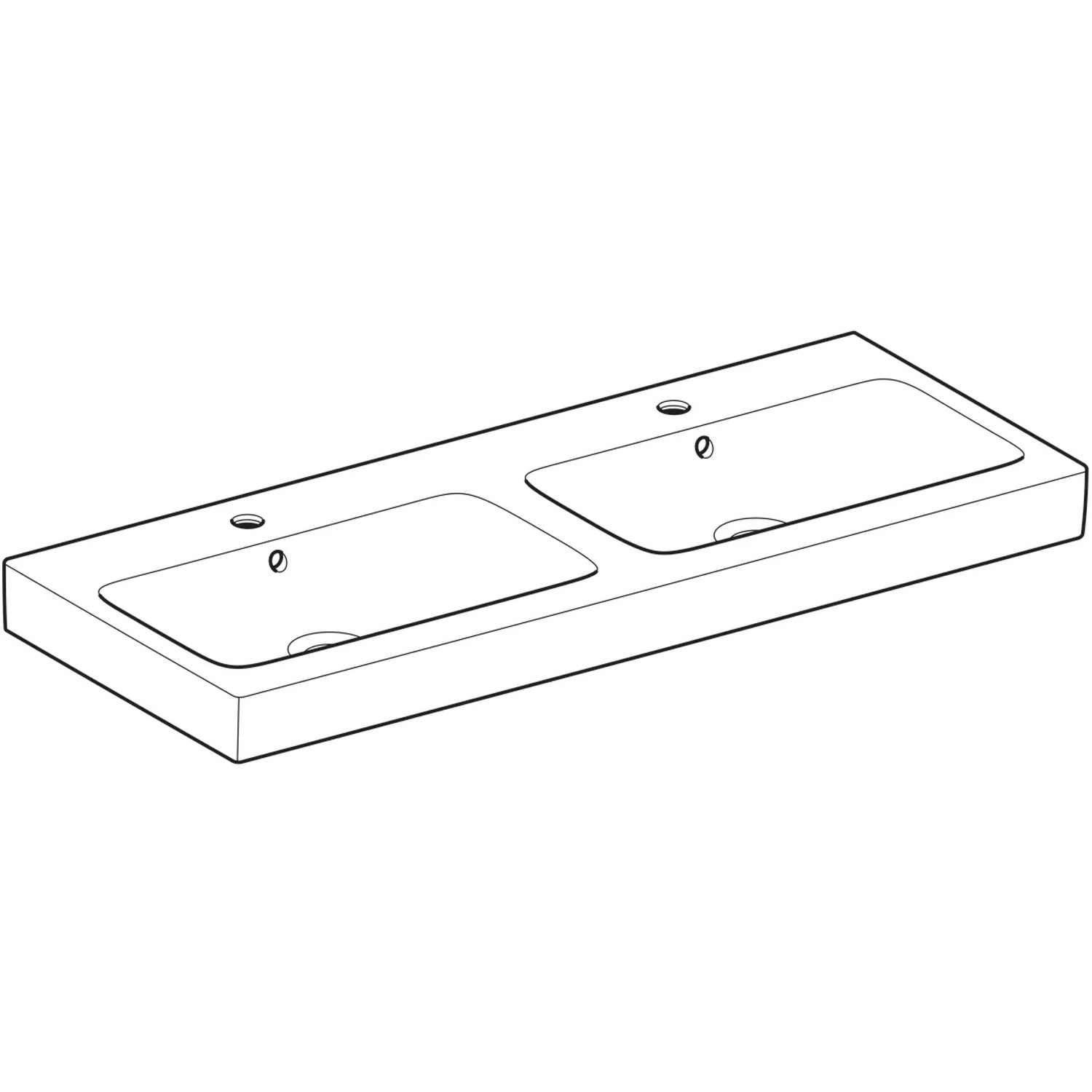 Geberit iCon Doppelwaschbecken, 120 cm, Weiß mit KeraTect Beschichtung und zwei Hahnlöchern.