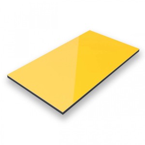 Gelbe Aluverbundplatte (RAL 1023) 150x75cm, 3mm stark, für Innen- und Außenanwendungen.