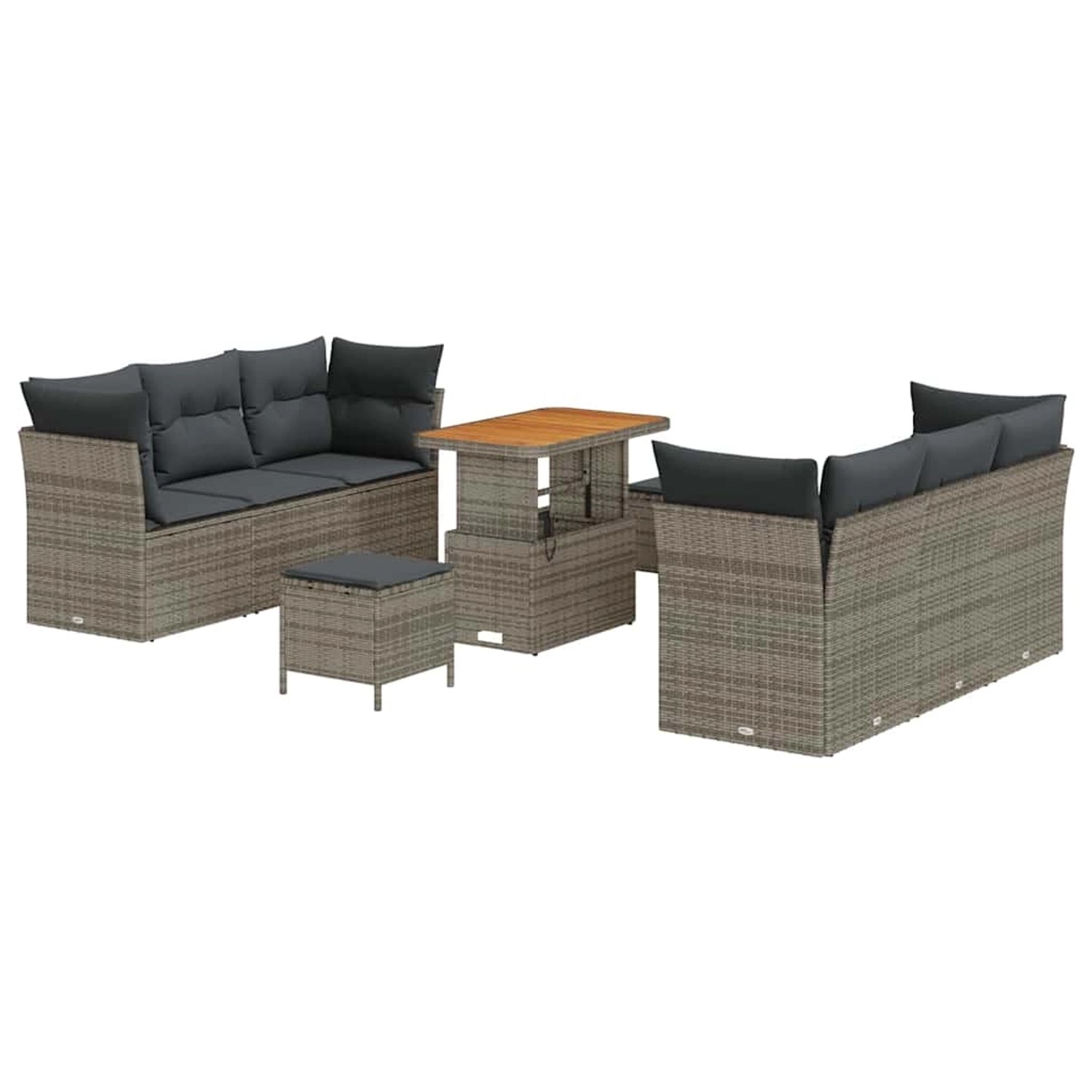 vidaXL 9-Teiliges Garten-Sofa-Set mit Kissen in Grau aus Poly Rattan und Ak günstig online kaufen
