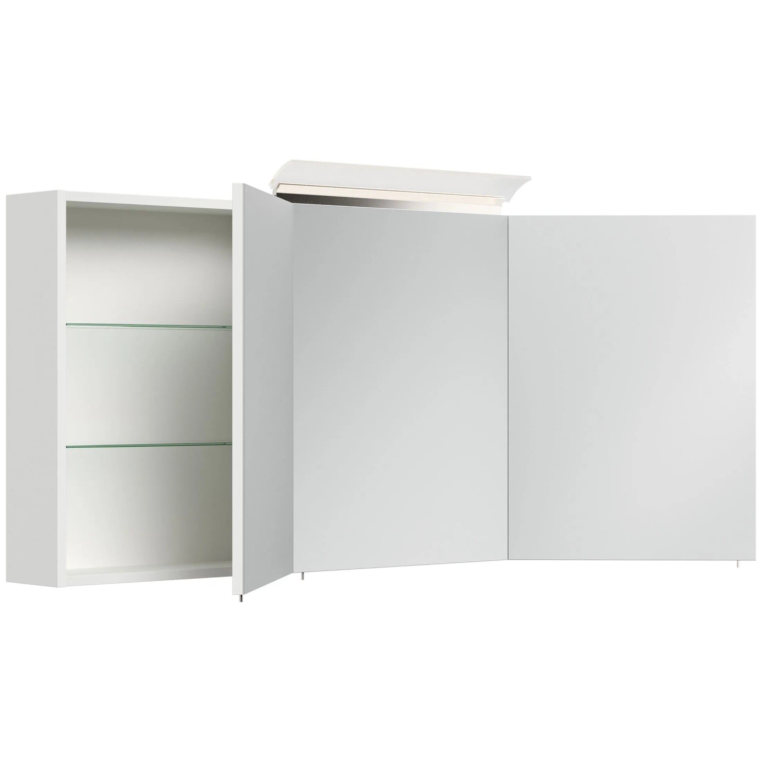 Posseik Spiegelschrank mit Beleuchtung 140 cm Weiß Hochglanz Glasböden kaufen bei OBI