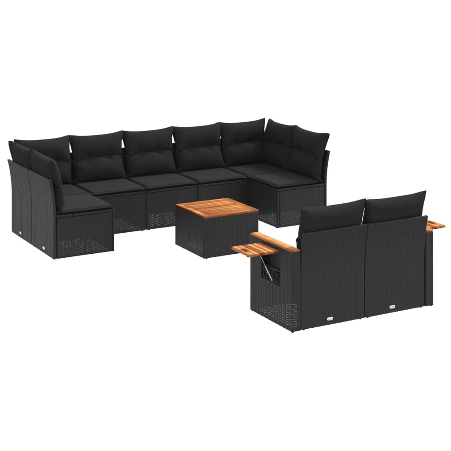 vidaXL 10-Tlg Garten-Sofagarnitur mit Kissen Schwarz Poly Rattan 3259535 günstig online kaufen