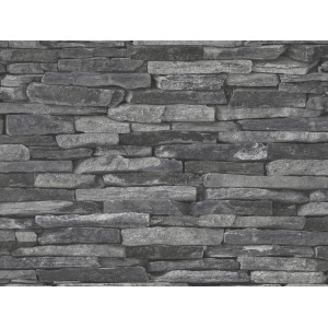 Schwarze Vliestapete Naturals mit Steinmuster für dekorative Wandgestaltung.