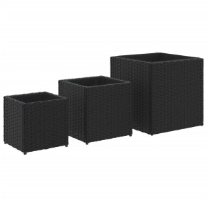 vidaXL Pflanzkübel Set, 3 schwarze Poly Rattan Blumenkübel in verschiedenen Größen.