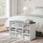 Vasagle Schuhbank mit Sitzfläche, weiß-grau, mit 9 Fächern als Bettbank im Schlafzimmer.
