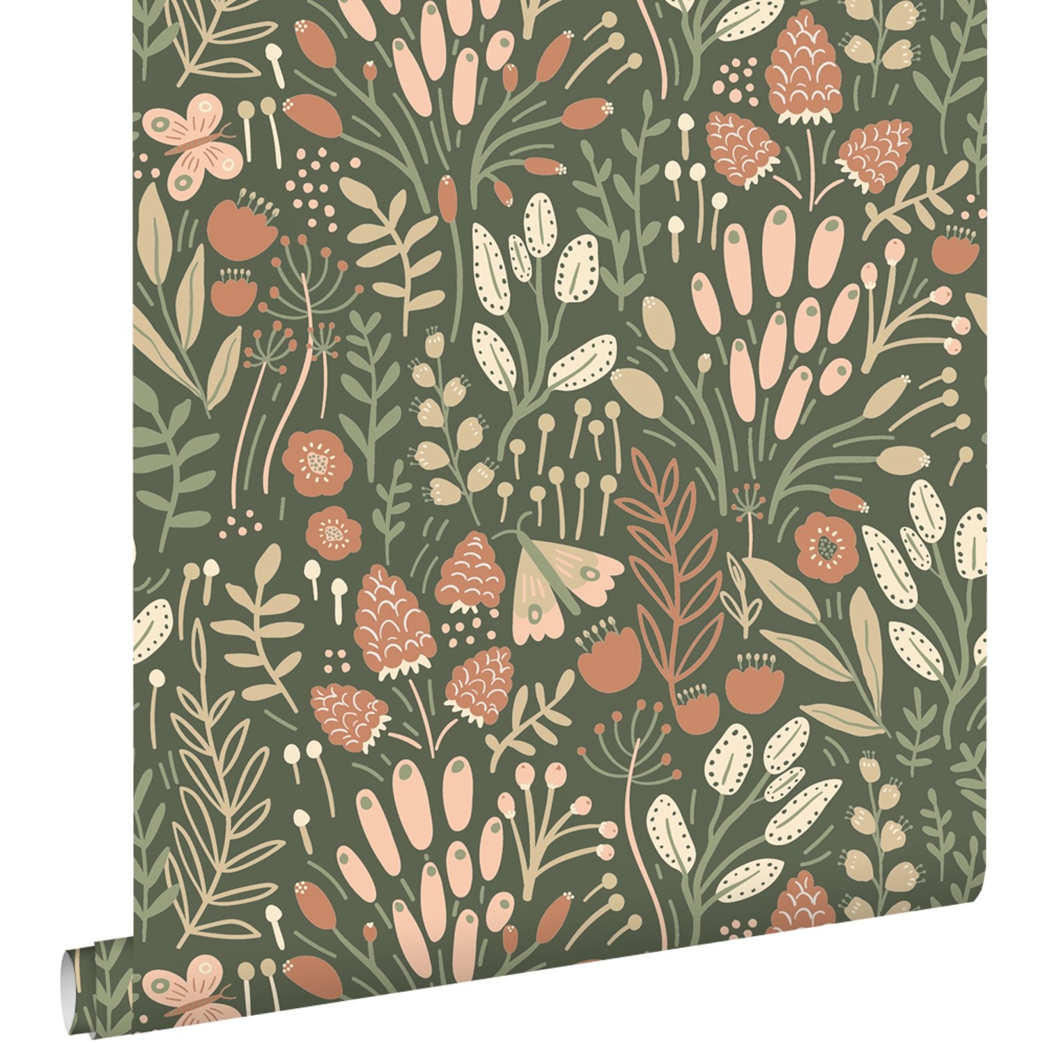 ESTAhome Tapete Blätter und Blumen Grün und Terrakotta 50 x 900 cm günstig online kaufen