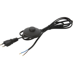 Schwarze Zuleitung 2m mit Tretschalter für Lampeninstallation.