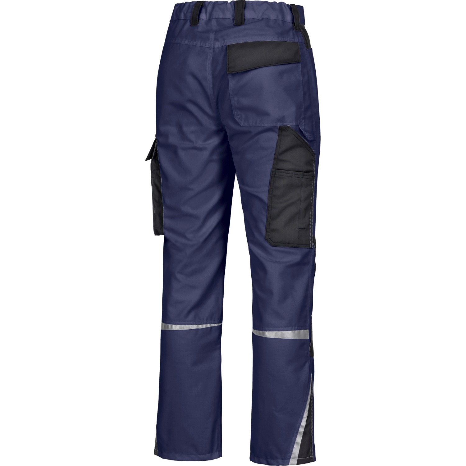 Safety&More Berufshose Extreme Marine-Schwarz Gr. XL, Rückansicht mit Taschen und Reflexstreifen.