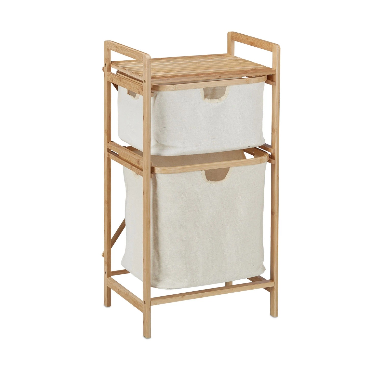 Relaxdays Wäschekorb Regal Bambus Natur Beige 2 Fächer Ausziehbar 85 cm x 44 cm x 33 cm 3,3 kg