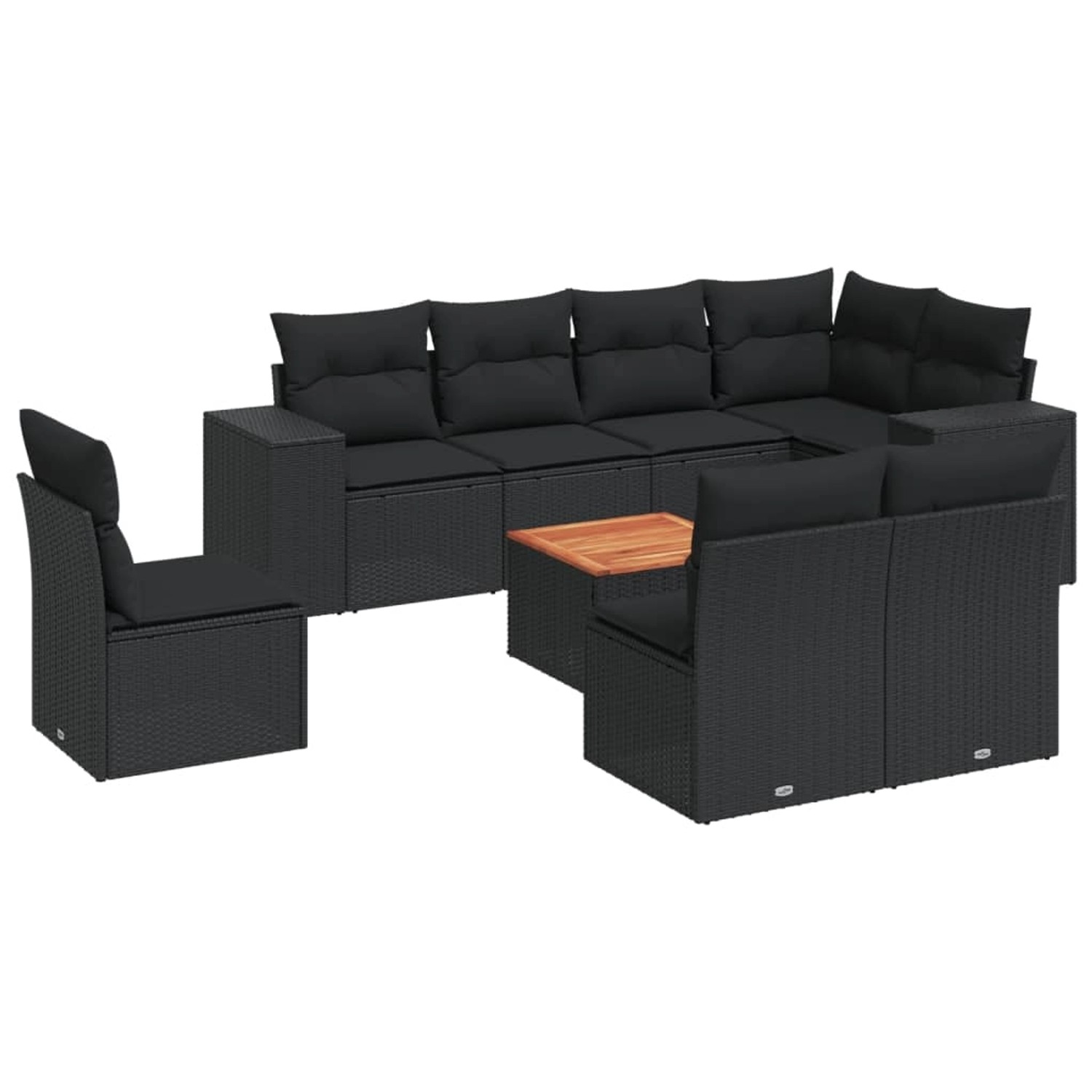 vidaXL 9-Tlg Garten-Sofagarnitur mit Kissen Schwarz Poly Rattan 3225481