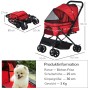 PawHut Hundebuggy, rot, für kleine Hunde und Katzen, klappbar. Transportbox mit Stahlrahmen und vier Rädern.