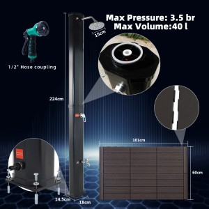 CCLIFE Solardusche 40L mit Handbrause und Bodenplatte für den Garten.