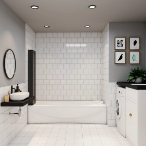 Schwarze AICA Badewannenfaltwand, 5-teilig, 120x140cm als Badewannenaufsatz.