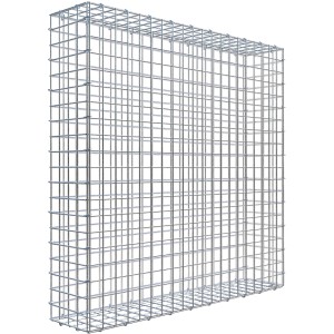 Leere Gabiona C-Ring-Gabione, 100x100x20cm, Maschenweite 5x5cm, aus verzinktem Drahtgitter.