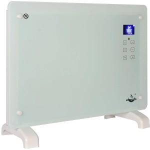 Weißer El Fuego Glaskonvektor 1500 W mit LCD-Anzeige, stehend.