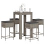 vidaXL Gartenbar-Set, 5-teilig, grau, Poly Rattan mit Tisch und 4 Hockern mit Kissen.