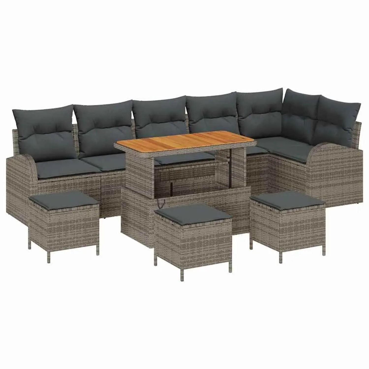 vidaXL Garten-Sofa-Set mit Kissen mit Speicher 10-Tlg Grau 3364373