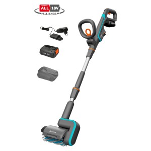 Gardena Akku-Multi-Reiniger AquaBrush Patio mit Akku und Ladegerät für Terrassen und Gartenmöbel.