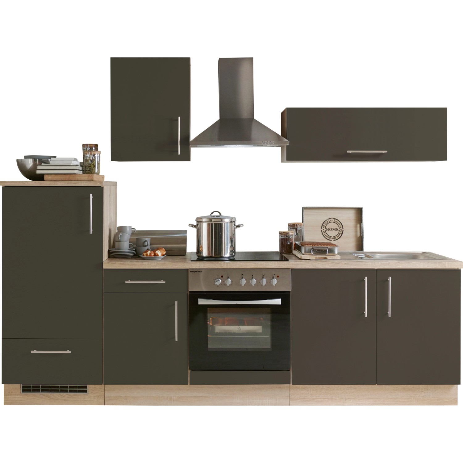 Menke Küchenzeile/Küchenblock Premium 270 cm Lava Hochglanz-Sonoma Eiche Nachbildung