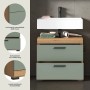 Waschbeckenunterschrank in Salbei mit Schubladen, 60 cm breit.