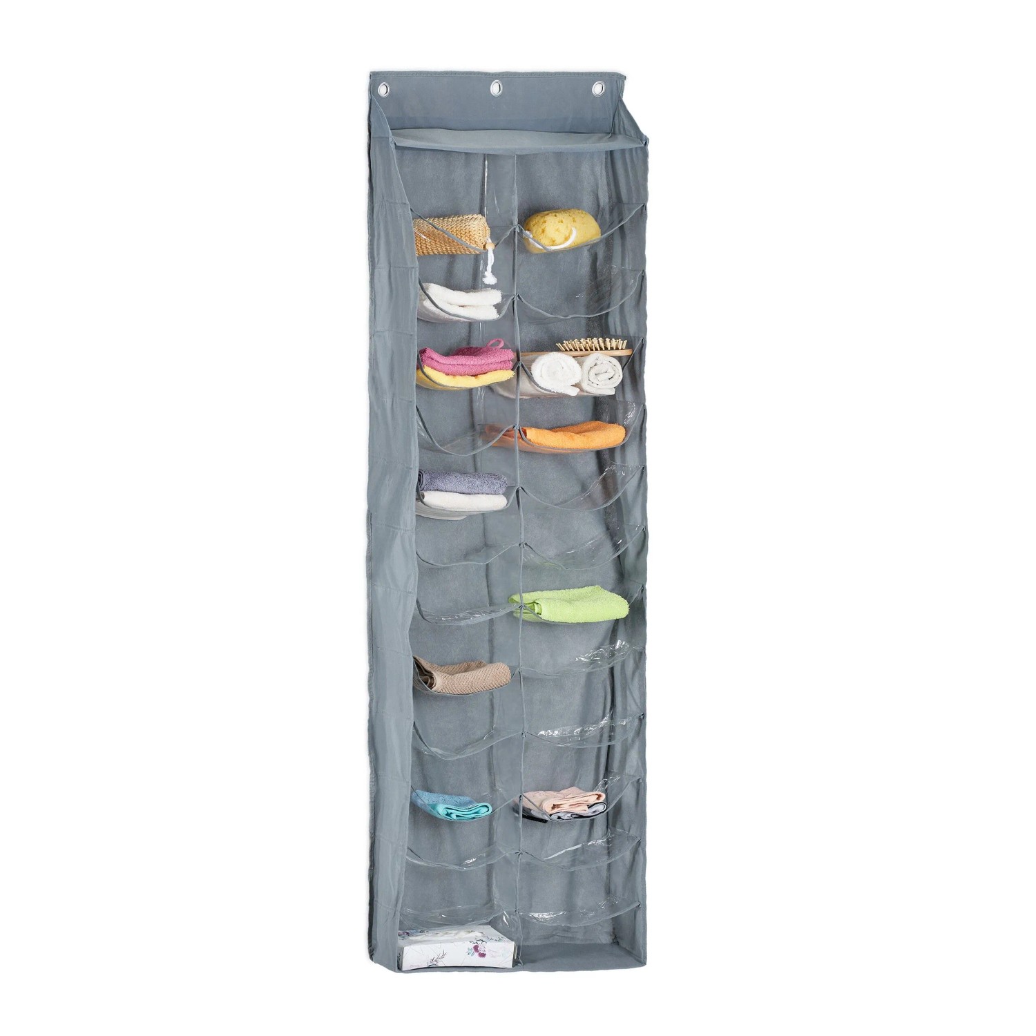 Relaxdays Türorganizer Baumwolle Grau Transparent Faltbar 160 cm x 54 cm x 14 cm 0,46 kg