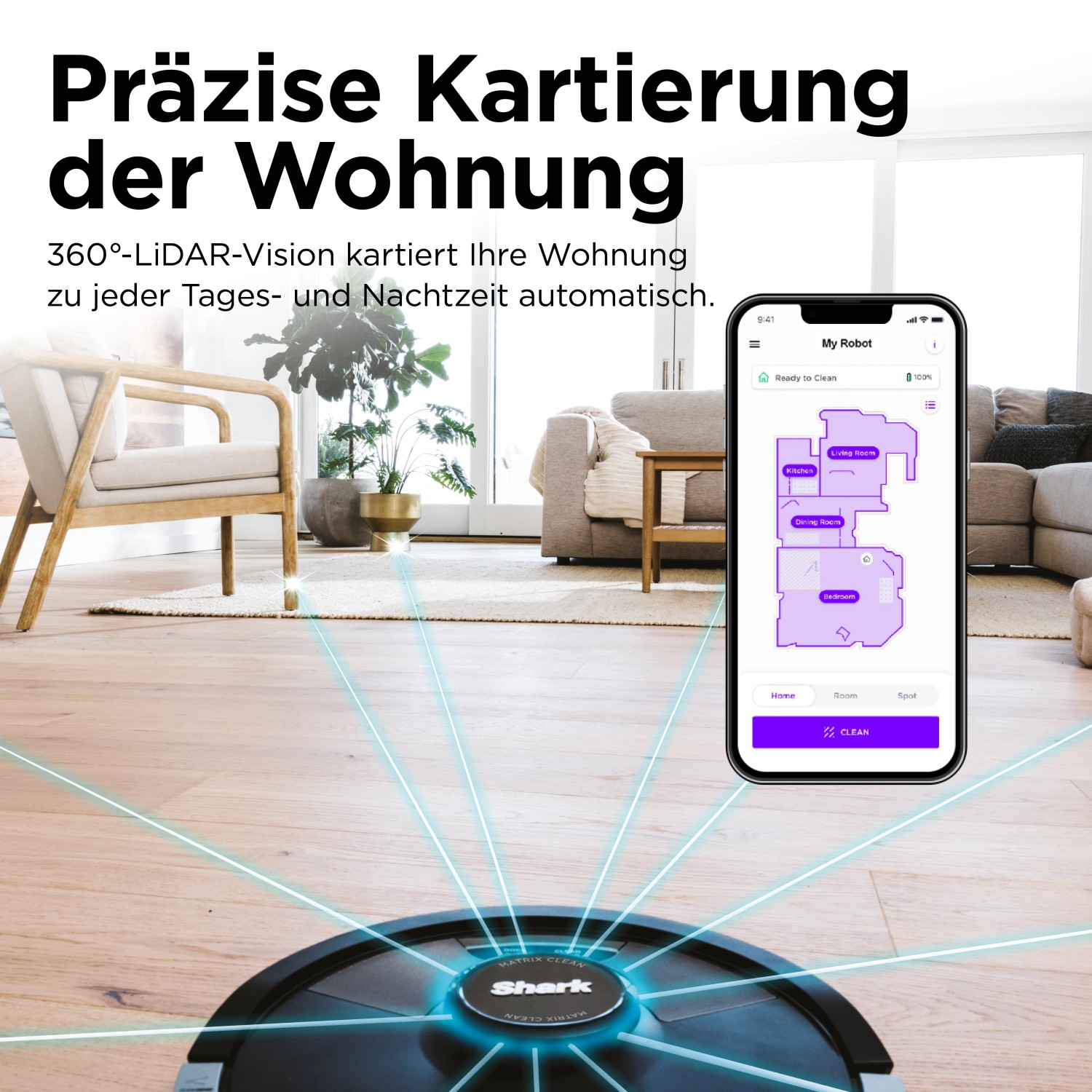 Shark Saug- und Wischroboter Matrix Plus kartiert Wohnung mit App. Bodenstaubsauger mit 360° Lidar.
