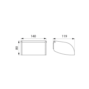 Technische Zeichnung: Delabie WC-Papierhalter aus Edelstahl, Maße 119 x 140 x 80 mm.