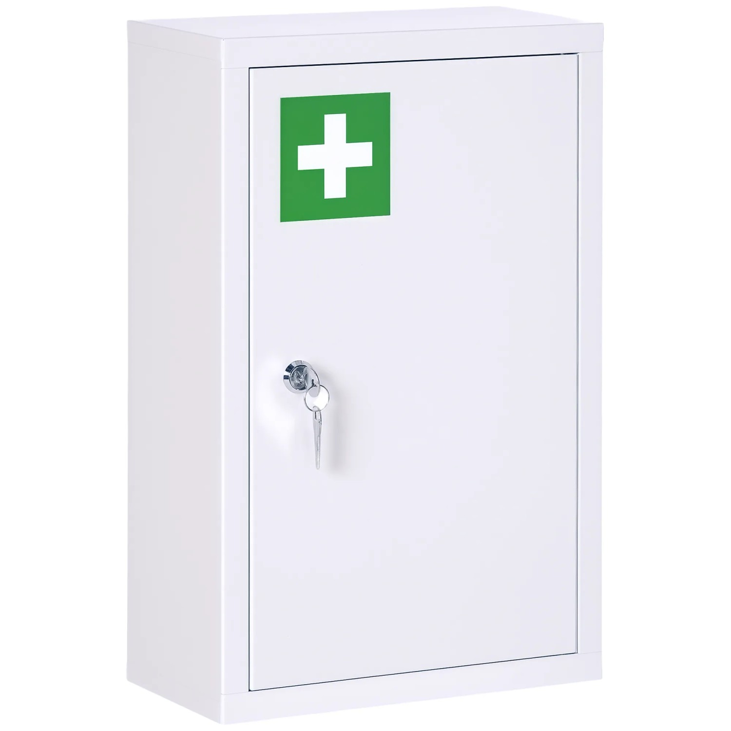 Kleankin Medizinschrank mit 3 Schichten 2 Schlüsseln Stahl Weiß 30 x 14 x 46 cm