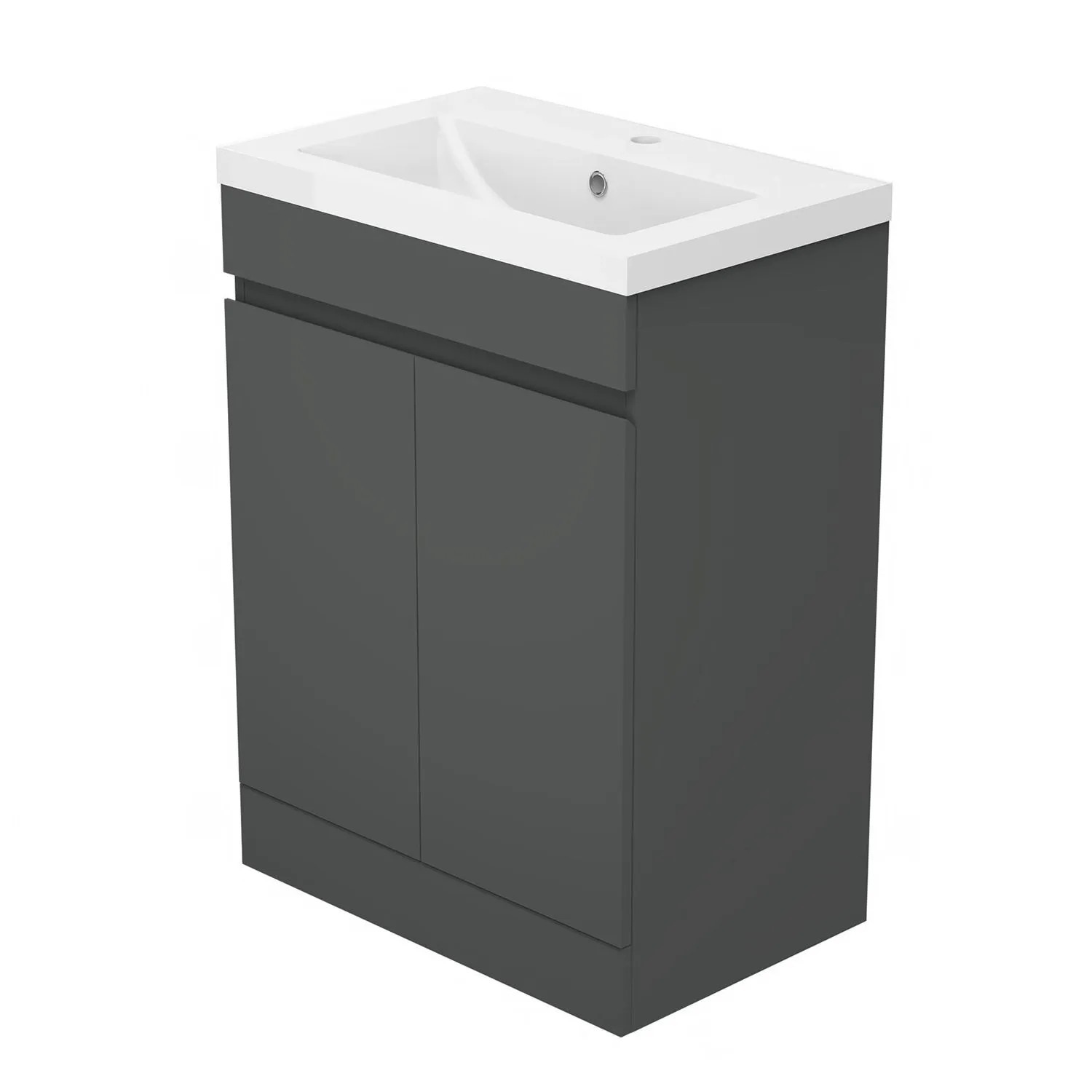 AICA Waschtisch mit Unterschrank 60 cm LORENZA Badmöbel Set 2 tlg. Waschbecken mit Unterschrank Anthrazit Matt Softclose