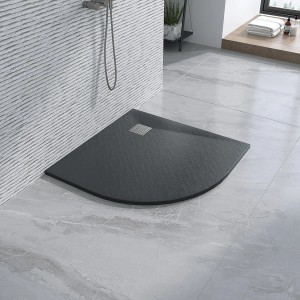 Schwarze Aquabatos Viertelkreis-Duschwanne 90x90 cm in Steinoptik für Badezimmer.