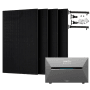 Anker SOLIX 2000W Balkonkraftwerk Set mit Solarbank 3 Pro, 4 schwarzen Solarmodulen und Flachdach-Halterung.
