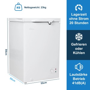 Weiße Tronitechnik Gefriertruhe Borgar Pro, 110 Liter, mit Temperaturregler. Kühltruhe für Gefrieren oder Kühlen.