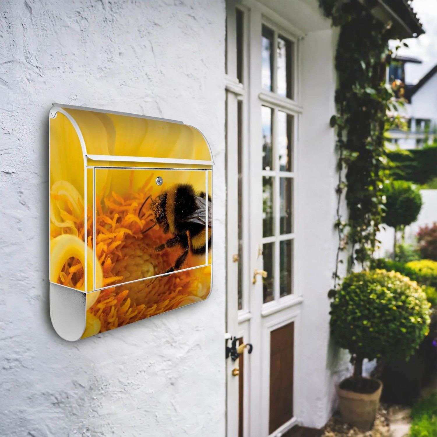 Banjado Design Briefkasten Weiß Pulverbeschichtet 39x47x14cm 2 Schlüssel Mit Zeitungsfach Motiv Hummel_2