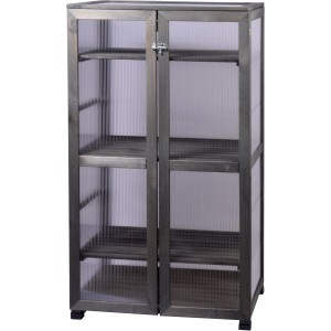 Großer, anthrazitfarbener Anzuchtschrank Dome aus FSC®-Holz mit Regalböden für Indoor-Garten.