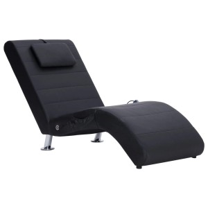 Schwarze vidaXL Massage Chaiselongue mit Kissen, Kunstleder, Stahlbeine. Recamiere für Entspannung.