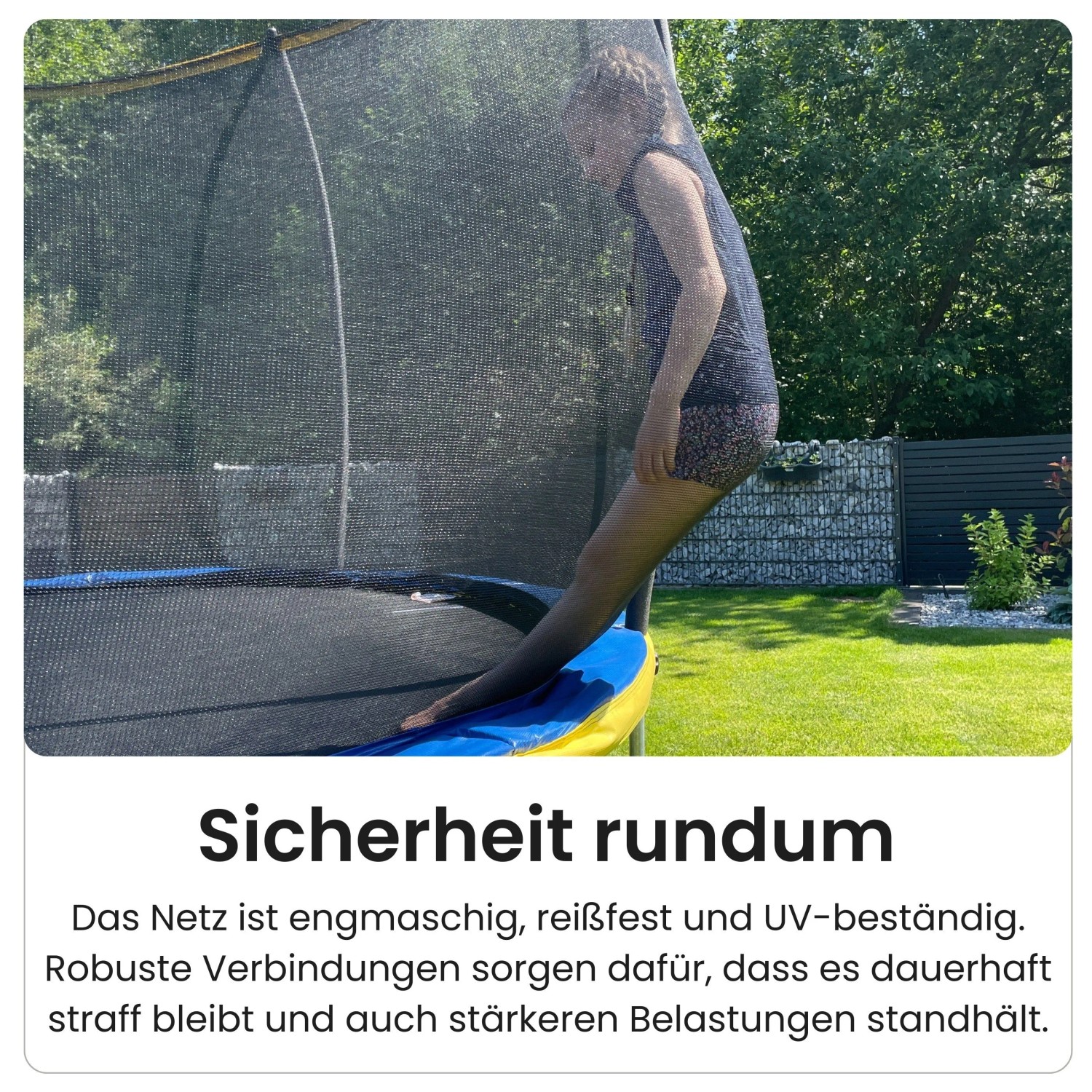 Zero Gravity Gartentrampolin mit Sicherheitsnetz und Leiter, Kind klettert