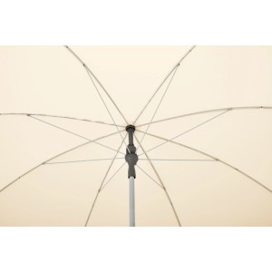 Suncomfort Marktschirm Ecru, Innenansicht: Mast, Streben und Bespannung des Sonnenschirms.
