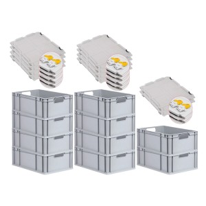 PROREGAL Spar Set: 10 graue Euroboxen mit Deckel, 44L, für Lagerung & Transport.