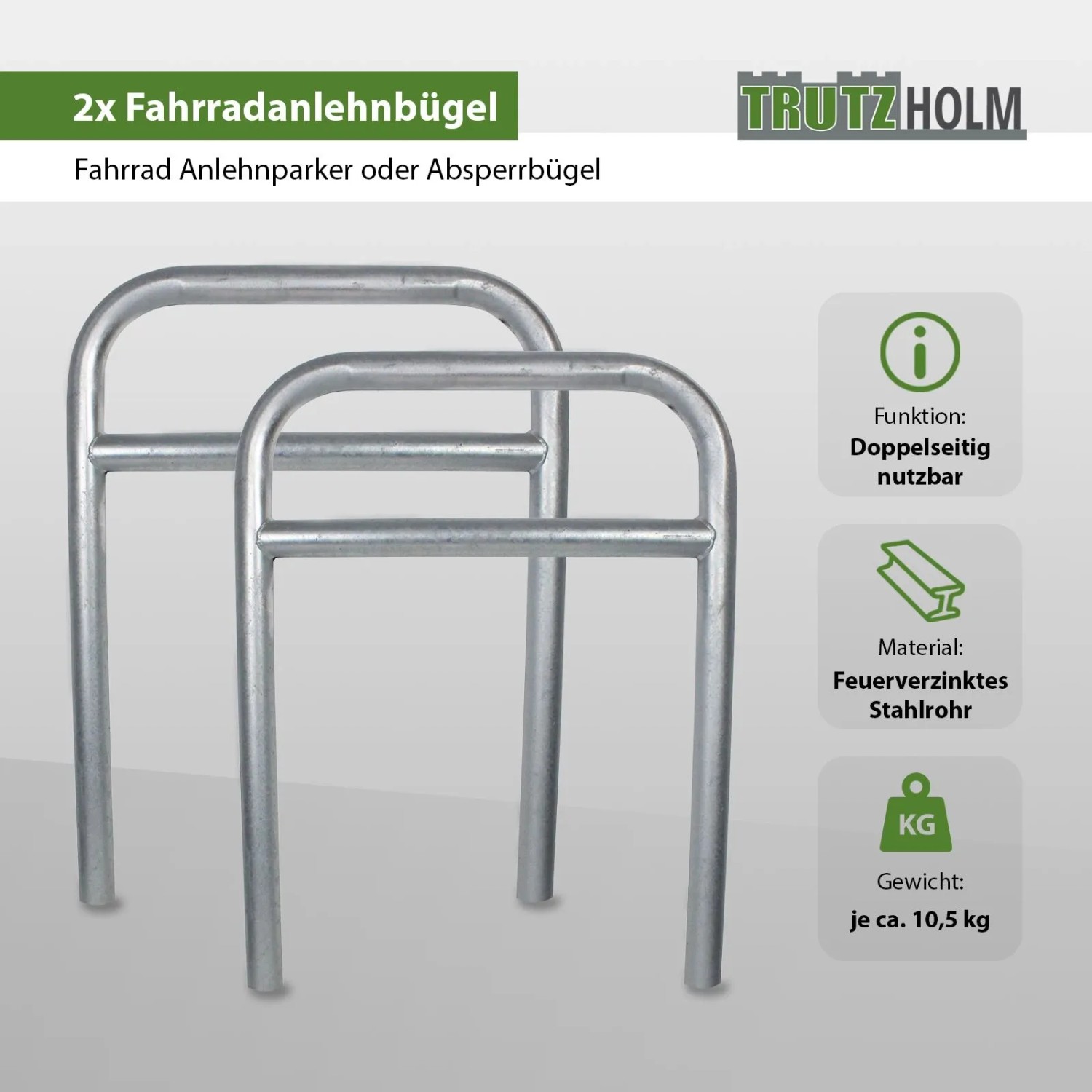 TRUTZHOLM 2x Fahrradanlehnbügel 78 x 115 cm Stahl Durchmesser 60 mm Typ H