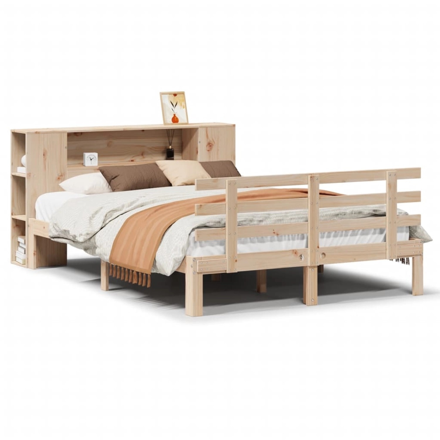 vidaXL Massivholzbett mit Regal ohne Matratze 135x190 cm Kiefer 3322704 günstig online kaufen
