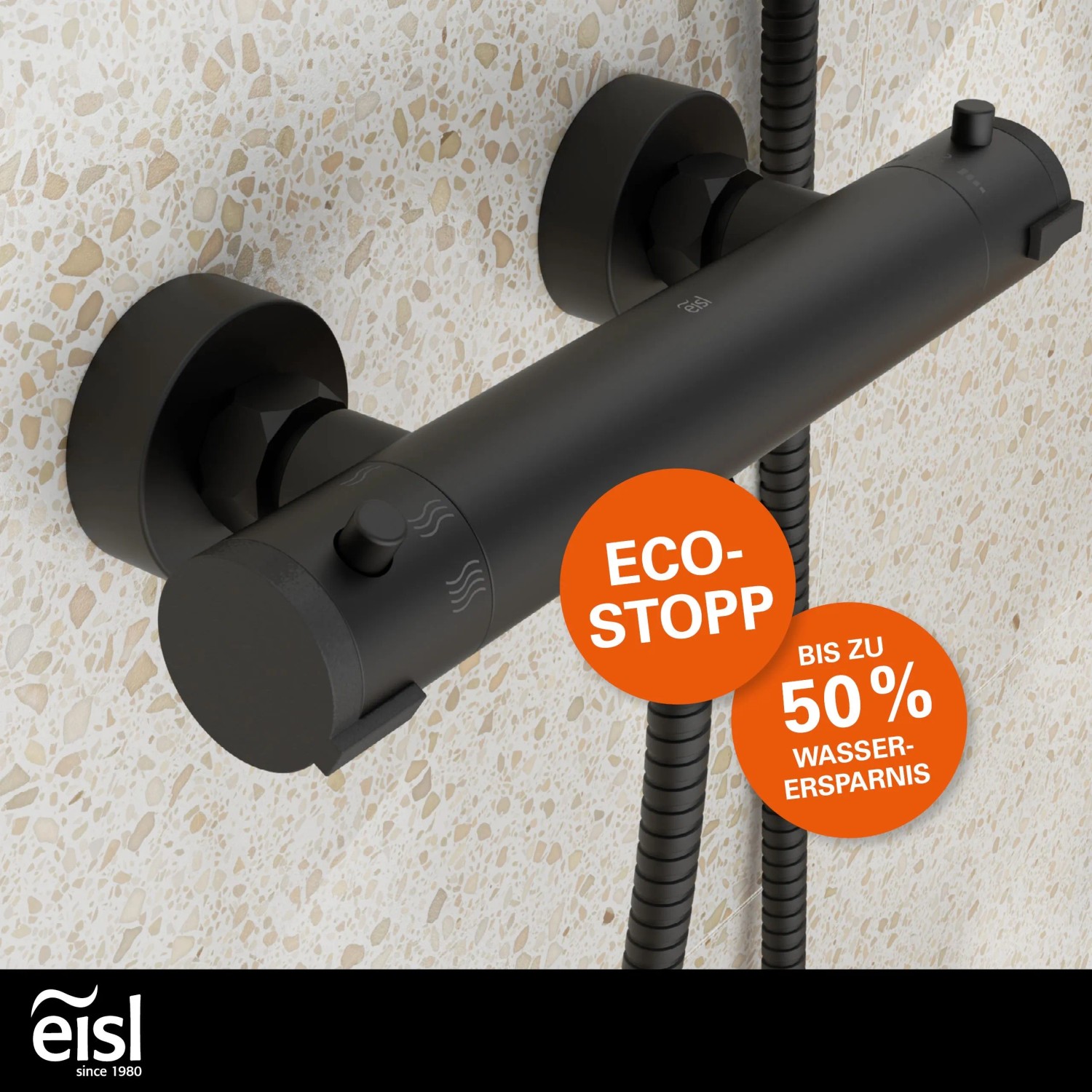 Eisl Thermostat Duscharmatur Claudio, schwarz matt, mit Eco-Stopp Funktion für sparsamen Wasserverbrauch.