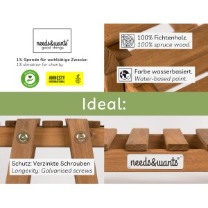 Detailaufnahme: needs&wants Pflanzenregal Bloomy2 aus braun lasiertem Fichtenholz mit verzinkten Schrauben.