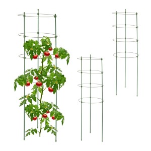 Relaxdays 3er Set Tomatenturm Eisen Kunststoff Grün Höhenverstellbar 91 cm x 28 cm 170 g