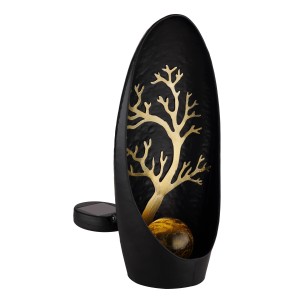 Globo Solarleuchte aus Metall, 30 cm, goldfarbener Baum, amberfarbene Kugel, für stimmungsvolle Aussenbeleuchtung.