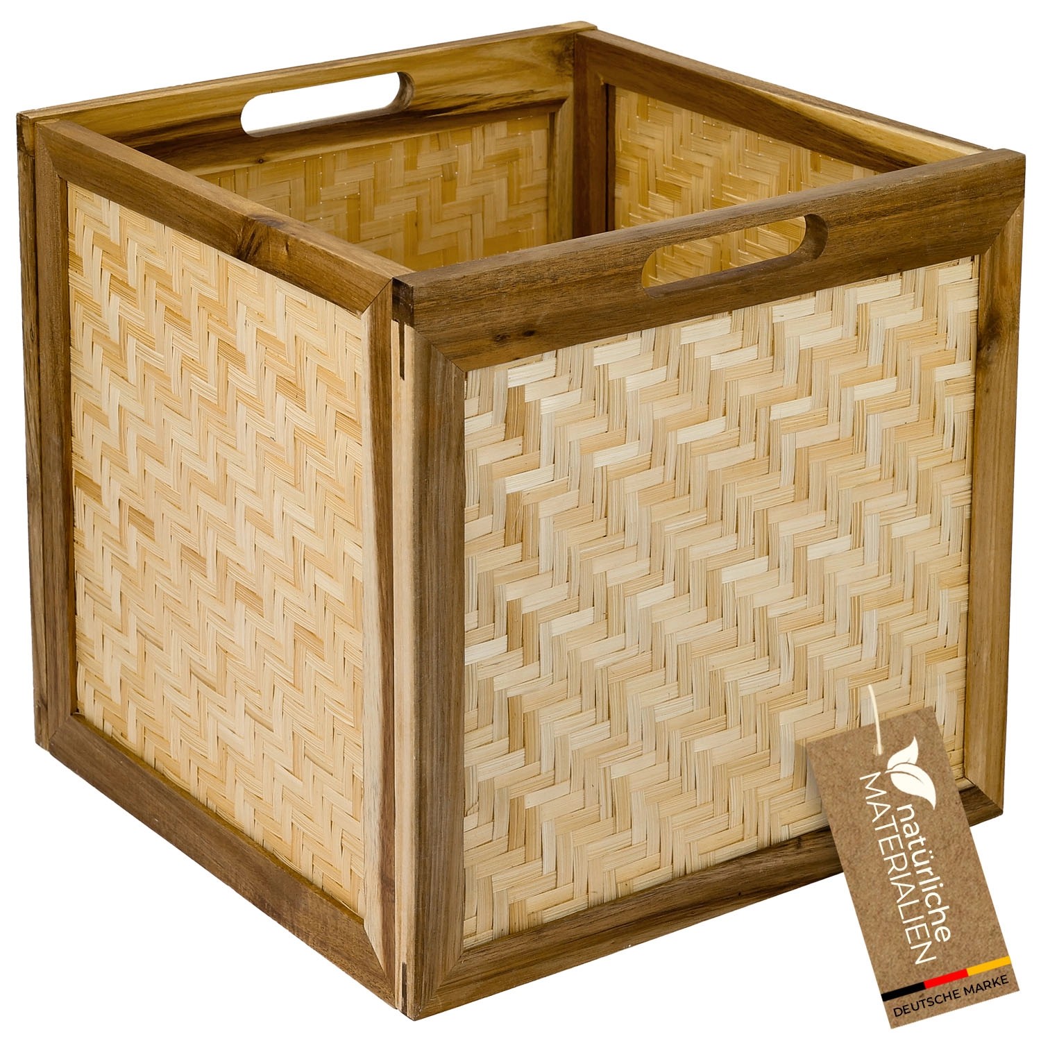 HMF Aufbewahrungskorb Kallax Regale Korb Rattan Wiener Geflecht und Akazienholz Muster 1 32 x 34 x 32 cm