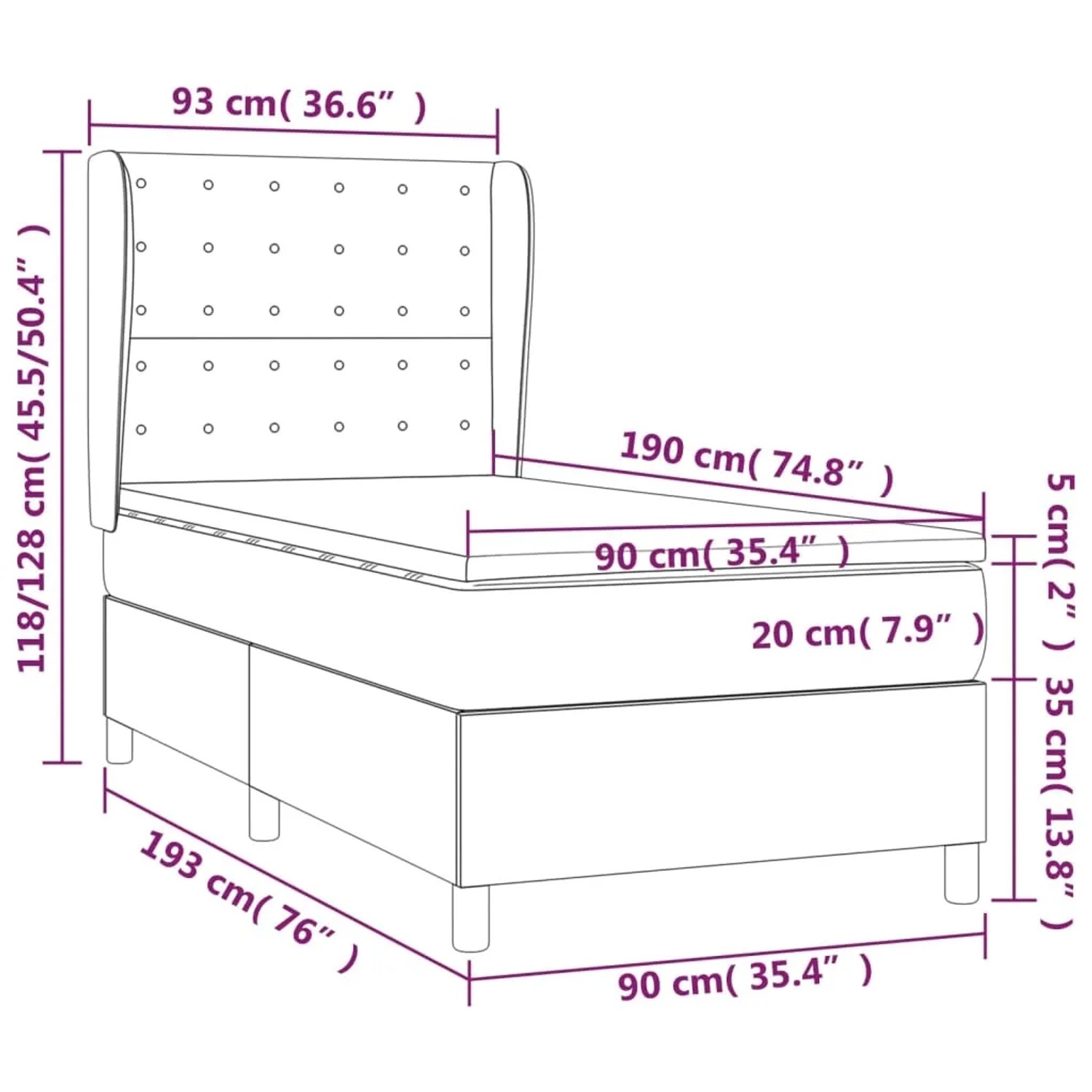 vidaXL Boxspringbett dunkelbraun (90x190 cm) mit Matratze und Kopfteil. Bett für erholsamen Schlaf.